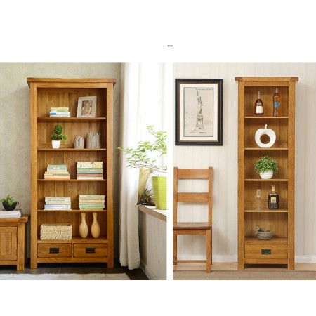 Rustic Oak - 60cm : Kệ Sách Gỗ Sồi 5 Tầng + 1 Ngăn Kéo